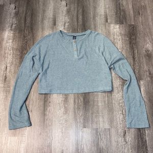 Waffle knit long sleeve crop top button down